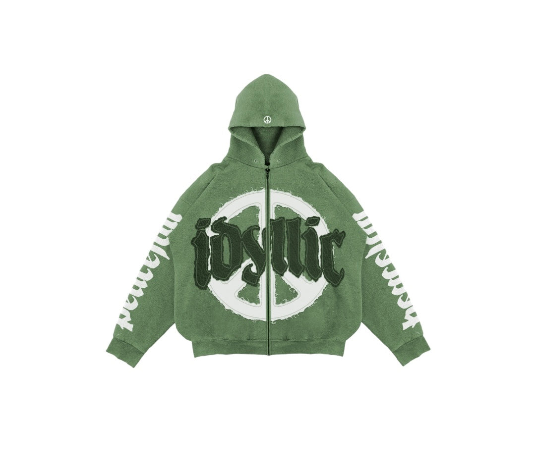 Green Peaceful Zip- Up Jacket